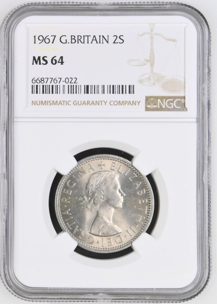 Great Britain 2 Shillings 1967 NGC MS 64