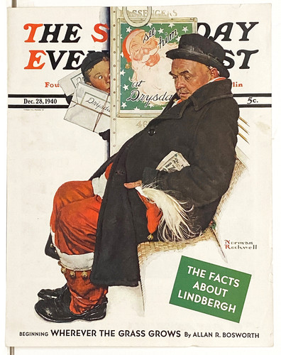 Original Norman Rockwell 1940 Saturday Evening Post Cover Christmas Tired Santa