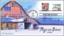 22-054, 2022, Flags on Barns, First Day Cover, Standard Postmark, Pre-Sort, Wint