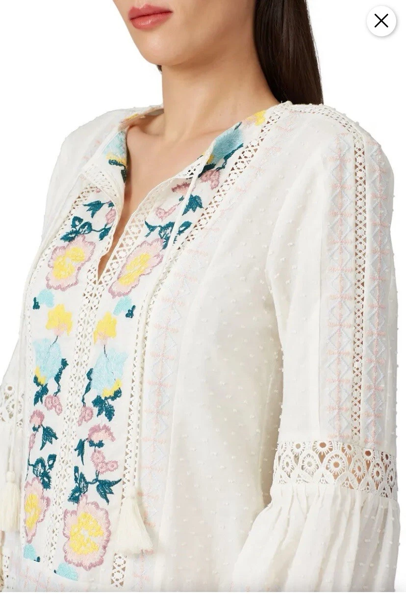 Tory Burch mini abito tunica hippie boho ricamato donna taglia large