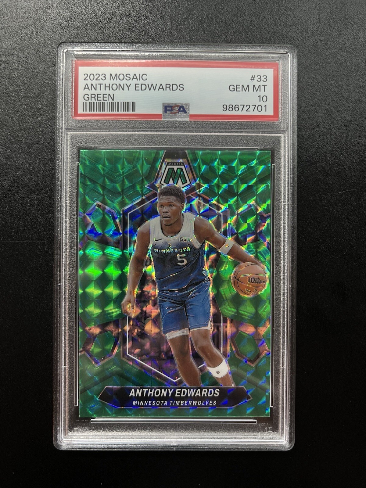 2023-24 Panini Mosaic #33 Anthony Edwards Green Prizm PSA 10 Gem Mint Pop 4