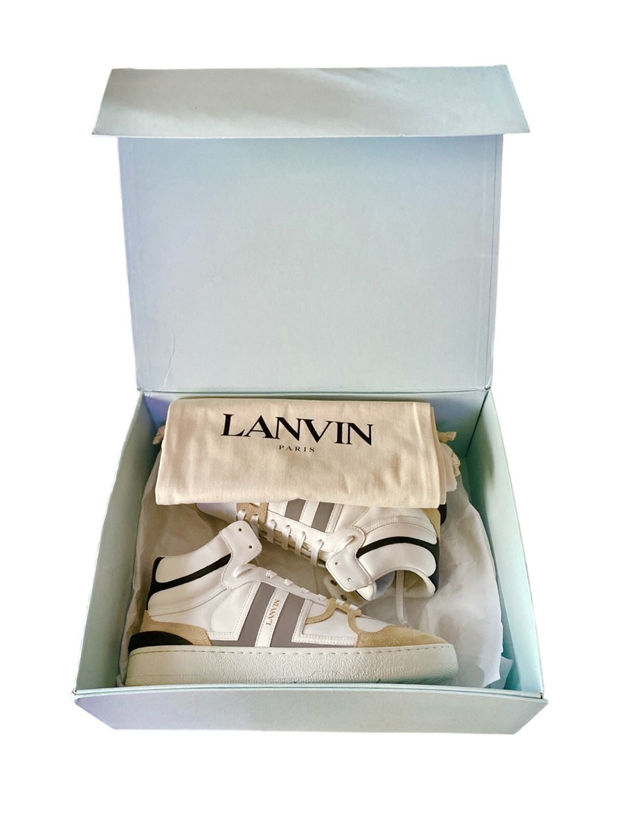Lanvin Clay High Top Sneakers Leather White/ Silver US Size 10 EU