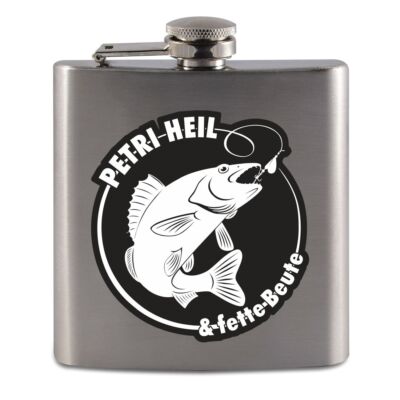 Flachmann aus Edelstahl Petri Heil Trinkflasche Geschenk angeln fischen meer 