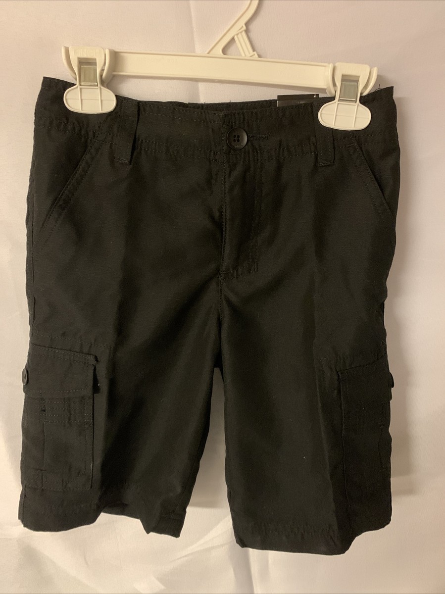 Tony Hawk Child Boys Black Microfiber Cargo Shorts Size 7, Adjustable Inside