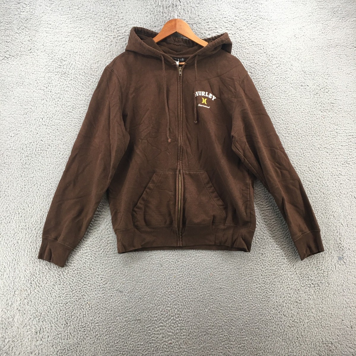 Hurley International Zip Up Hoodie Jacket Mens XL Brown Cotton