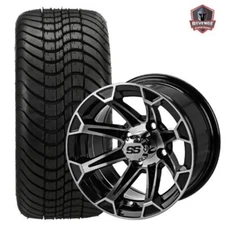 12" Viking Machined Black Golf Cart Wheels and Tires Combo (215/35-12) Set of 4