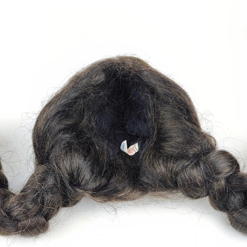 Vintage doll wig, artificial hair, dark brown, 10", 25 cm, braids at side - Picture 6 of 6