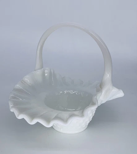 Vintage Kanawha Milk Glass Hobnail Basket With Ruffled Edge Dunbar WV