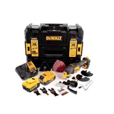 DeWalt DCS 356 P2 Akku Multitool 18 V + 2x Akku 5,0 Ah + Lader + 19 tlg. Zubehör