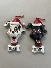 Kurt Adler Doggy  Treat  Christmas Holiday Ceramic Set Of 2 Ornament Decorations