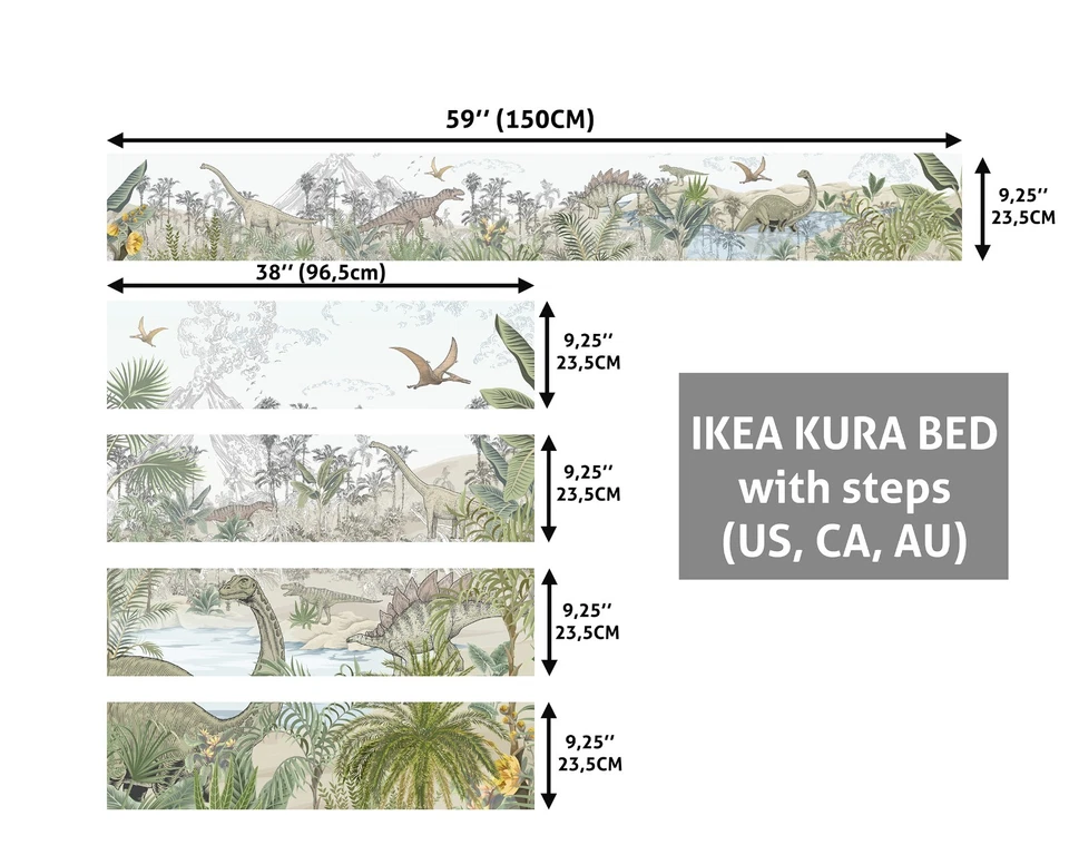 Calcomanía de cama acuarela Dinosaur World IKEA Kura, calcomanía infantil Ikea para niños Foto 3 de 4