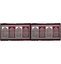 Turkish Islamic Multi Person Long Row Masjid Mosque 8 Person Prayer Rug - Red