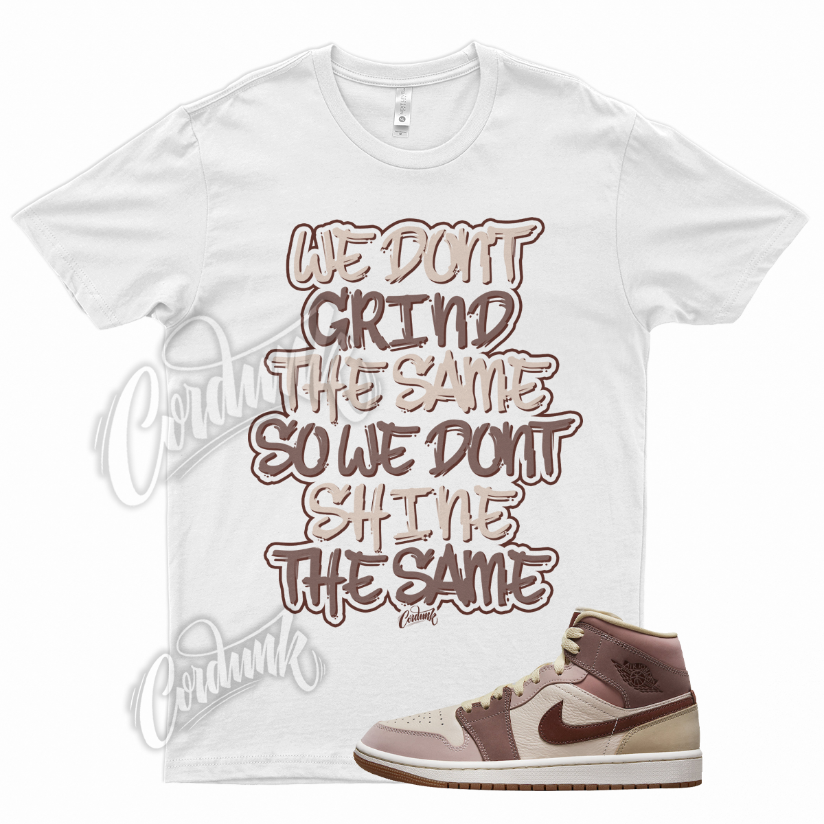 T shirt bianca GRIND per Air J1 1 marrone medio marrone scuro pony malva fumè