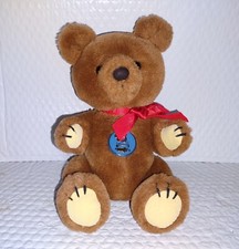 Dakin THEODORE Teddy Bear Brown Jointed 12in Plush 1981 Red Satin Bow Dakin Tag