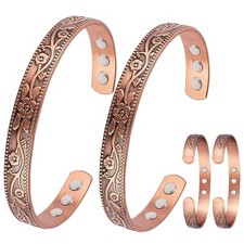 2PCS Copper Bracelets for Women Pure Copper Bracelet Cuff Bangle Strength Magnet
