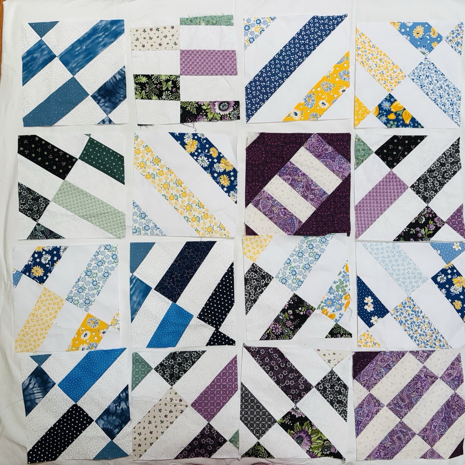 Lot Of  40 Orphan Quilt Blocks Various Designs & Cotton Fabrics: 8”-8.5” Square
