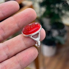 Vintage Yemeni Agate Ring 925 Silver Handmade Red Aqeeq Islamic Jewelry