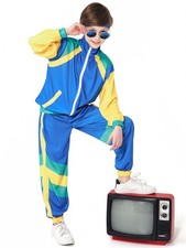 Kids Retro Tracksuit Set for 80s 90s School Theme Day Hip Hop Costume Decad...