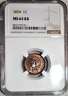 NGC MS-64 RB 1894 Indian Head Cent, Richly Hued Obverse & 85% Red Reverse!