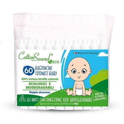 COTTON SOUND ECO Wattestäbchen Baby 60 Stk. biologisch abbaubar Baumwolle