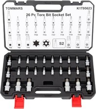 TOMMARS 26-PC Torx Socket Set, 26-Piece, Bit Socet T10-t70 & Tt10-tt70 