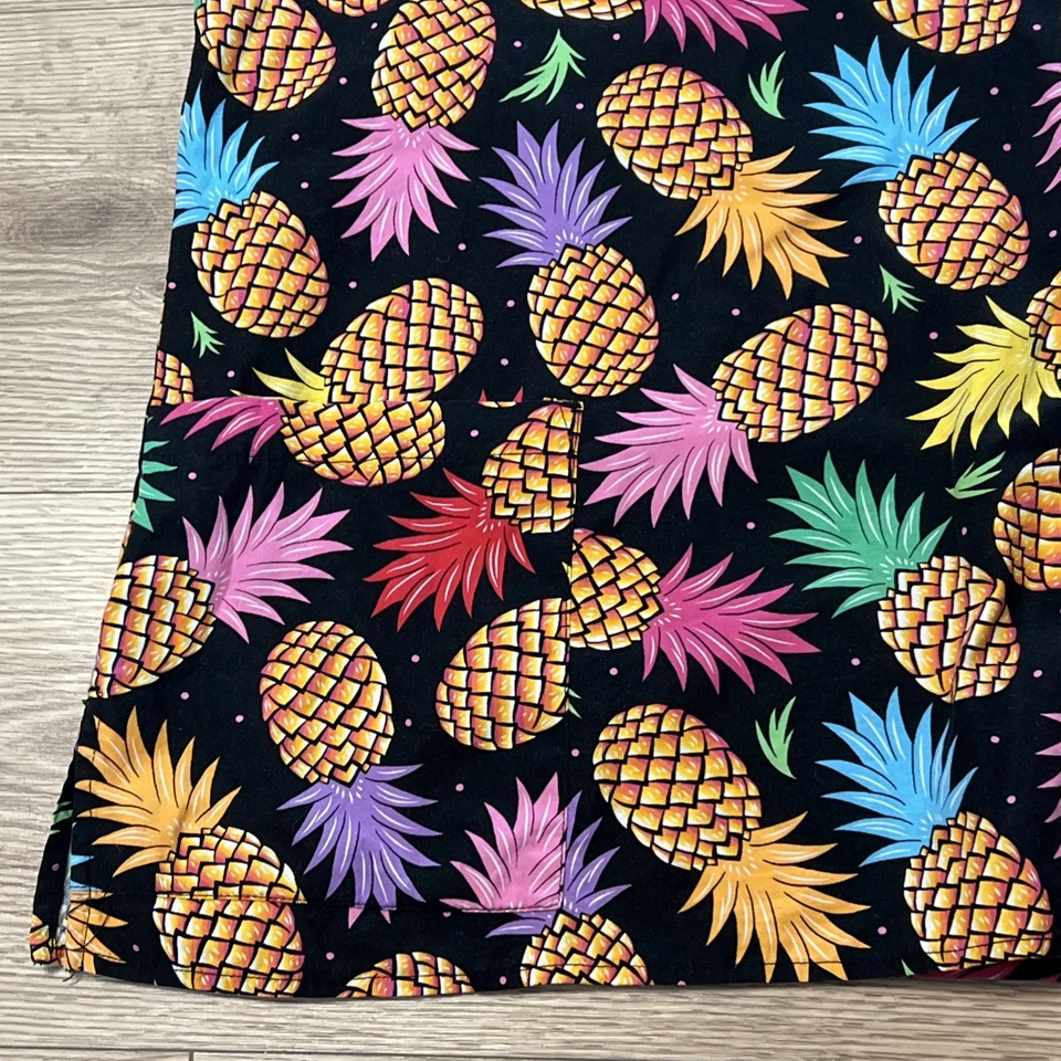 White Cross Women’s Black Rainbow Pineapple Pockets Scrub Tup Size Medium (A28) - Image 3 of 4