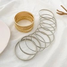 Classic Gold Color Vintage Punk 10Pcs/Set Bangles Set Twist Fashion Jewelry