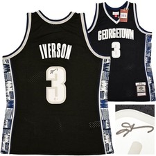 Georgetown Hoyas Allen Iverson Auto Black Mitchell Ness 95 College Jersey L BAS
