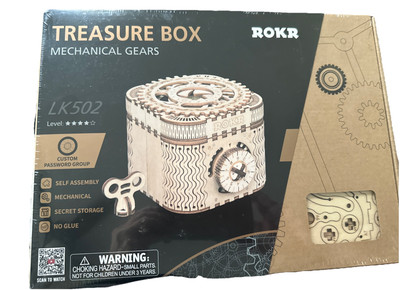 No Glue Rokr Treasure Box Mechanical Gears 3D Wooden Puzzle ~ Secret Storage NEW