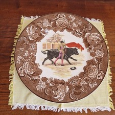 WOOD & SONS ALPINE WHITE  IRONSTONE Bull Fight Decorative Vintage Wall Plate 