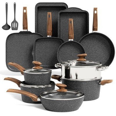 Induction Granite Non Stick 17Pc Piece Cookware Set Pots Pans Kitchenware Set