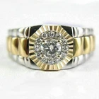 Men's 2 Ct Round Cut Real Moissanite Rolex Design Ring 14K Two-Tone Gold Plated