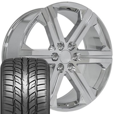 OE Wheels CV60 24x10 Chrome Rims & 295/35R24 A/S Tires Set 6X139.7 +30ET