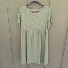 Terzo Millennio Linen Embroidered Dress Size S Women Preppy Short Sleeve In Sage