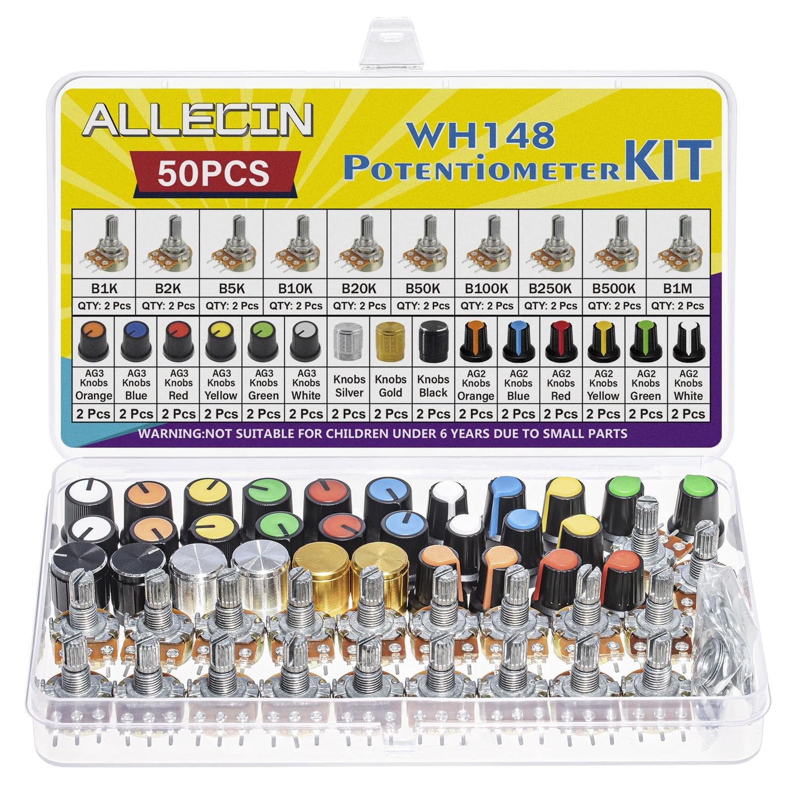 ALLECIN WH148 Potentiometer Kit 1K 2K 5K 10K 20K 50K 100K 250K 500K 1MK Ohm...