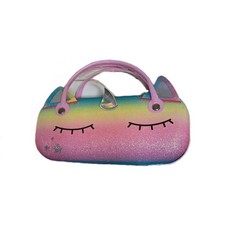 JAVOedge Kid's Hard Shell Eyeglass Case Rainbow Unicorn Handle Glitter Pink Felt