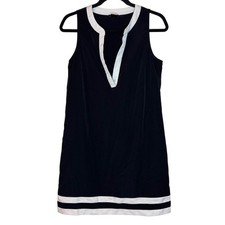 Ann Taylor Sleeveless Black Dress White Trim Career Casual Size Sm Petite Vneck