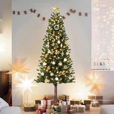 7.5Ft Pre-Lit Slim Artificial Christmas Tree with 975 Tips & 350 LED Lights