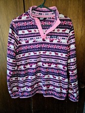 Lands End Fair Isle Fleece Snap Neck Pullover Kids XXL 18-20 Pink Purple