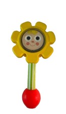 Vintage Fisher Price 1973 Yellow Flower Baby Rattle W/ Face Mirror Model 424