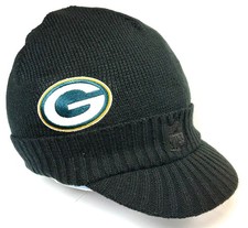 Green Bay Packers NFL Reebok Black Visor Knit Billed Hat Cap Winter Beanie Adult