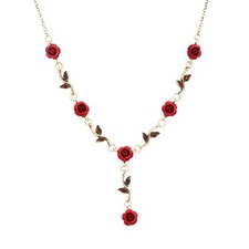 Red rose necklace for women Retro Fashion Aesthetic Preppy Rose Gold Flower Jewe