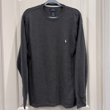 Polo Ralph Lauren Pajama Shirt Large Gray Thermal Waffle Knit Sleepwear Stretch