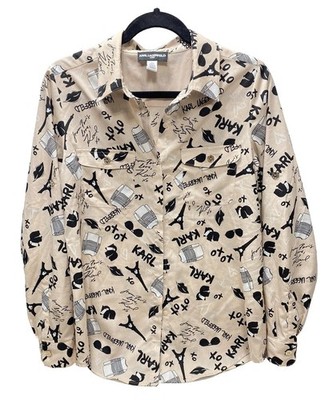 Karl Lagerfeld Women s Paris Print Blouse Size Small Chic Designer Dress Shirt N