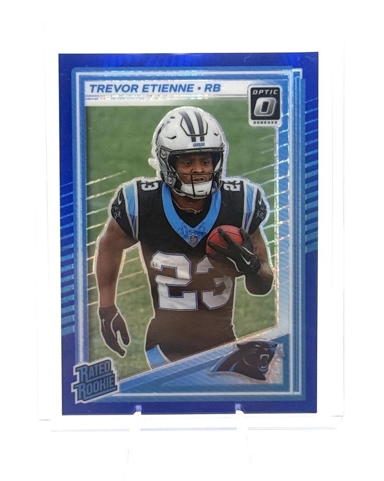 2025 Panini Donruss Optic - Rated Rookie Trevor Etienne #222 Blue Glitter Prizm