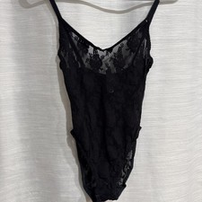 Christian Dior Intimates Vtg 70  s 80's Black Floral Lace Bodysuit 4760 One Sz