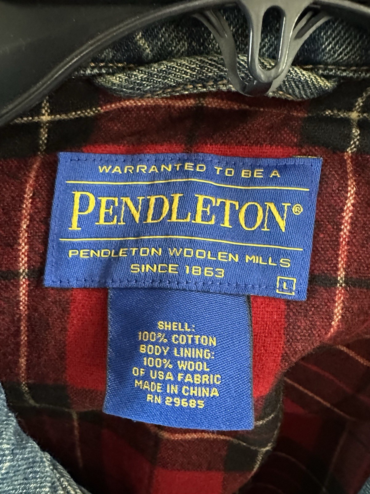 Pendleton Blue Jean Jacket Flannel Lined Men’s L - image 6