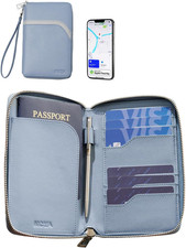 RFID Blocking Passport Holder W/Hidden Airtag Trackable Card, Women Passport Wal