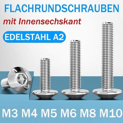 M3 M4 -M10 Flachrundschrauben Linsenkopfschraube mit Innensechskant Edelstahl A2