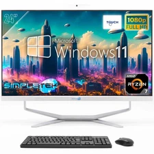 PC All In One 24" FHD Touchscreen Win11 8GB 240GB AMD Ryzen 7 Desktop Webcam 2K